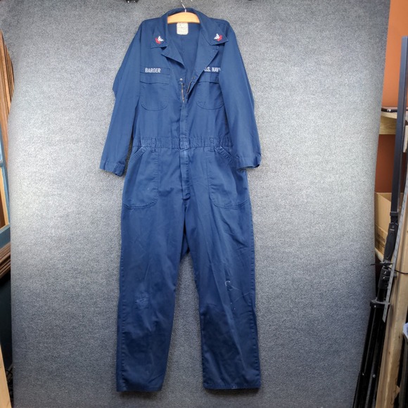 U.S. Navy Men's Utility Coveralls Blue Size 46L Actual 38x29.5 Embroidered - Picture 2 of 16